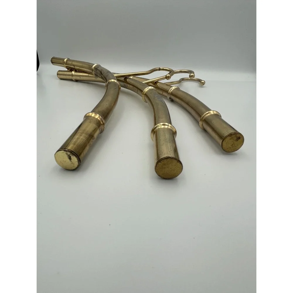 Vintage Brass Faux Bamboo Hangers Set of 3 Hollywood Regency Gold Metal Curved